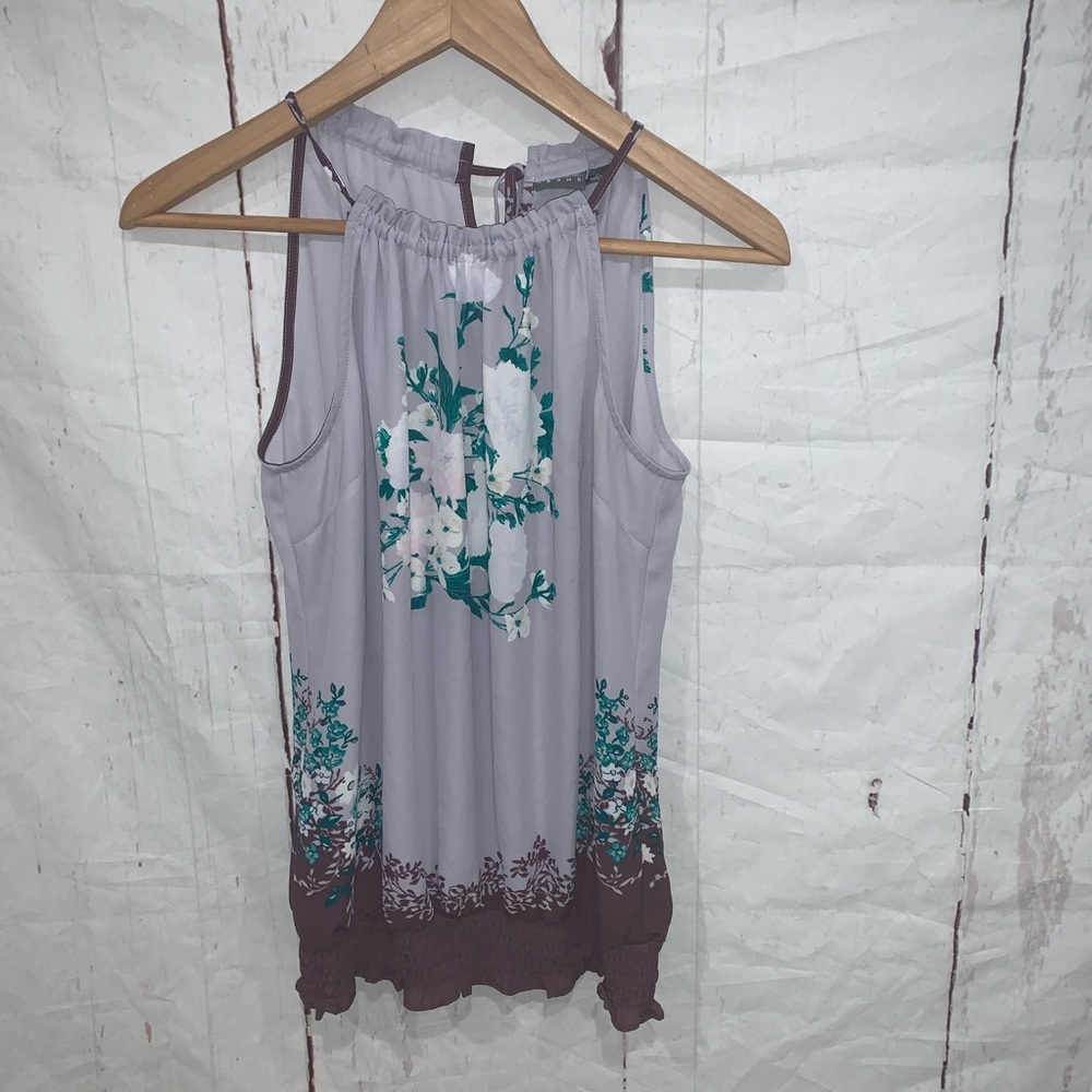 NY&co multi purple floral smocked halter top Sz M
